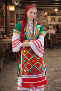 Bulgarian Pirinska folk costume green red diamond apron, BUDJAKFOLK crafted