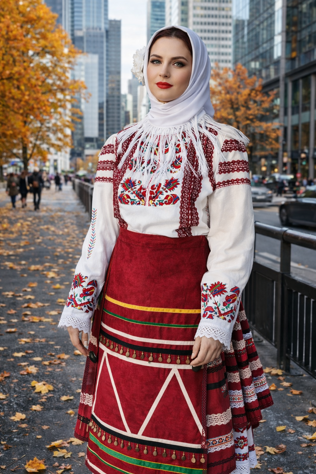 Bulgarian Severnashka women folk costume, black skirt white blouse floral embroidery, BUDJAKFOLK
