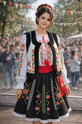 Moldovan women's folk costume, black vest, multicolor embroidered skirt style 4, BUDJAKFOLK