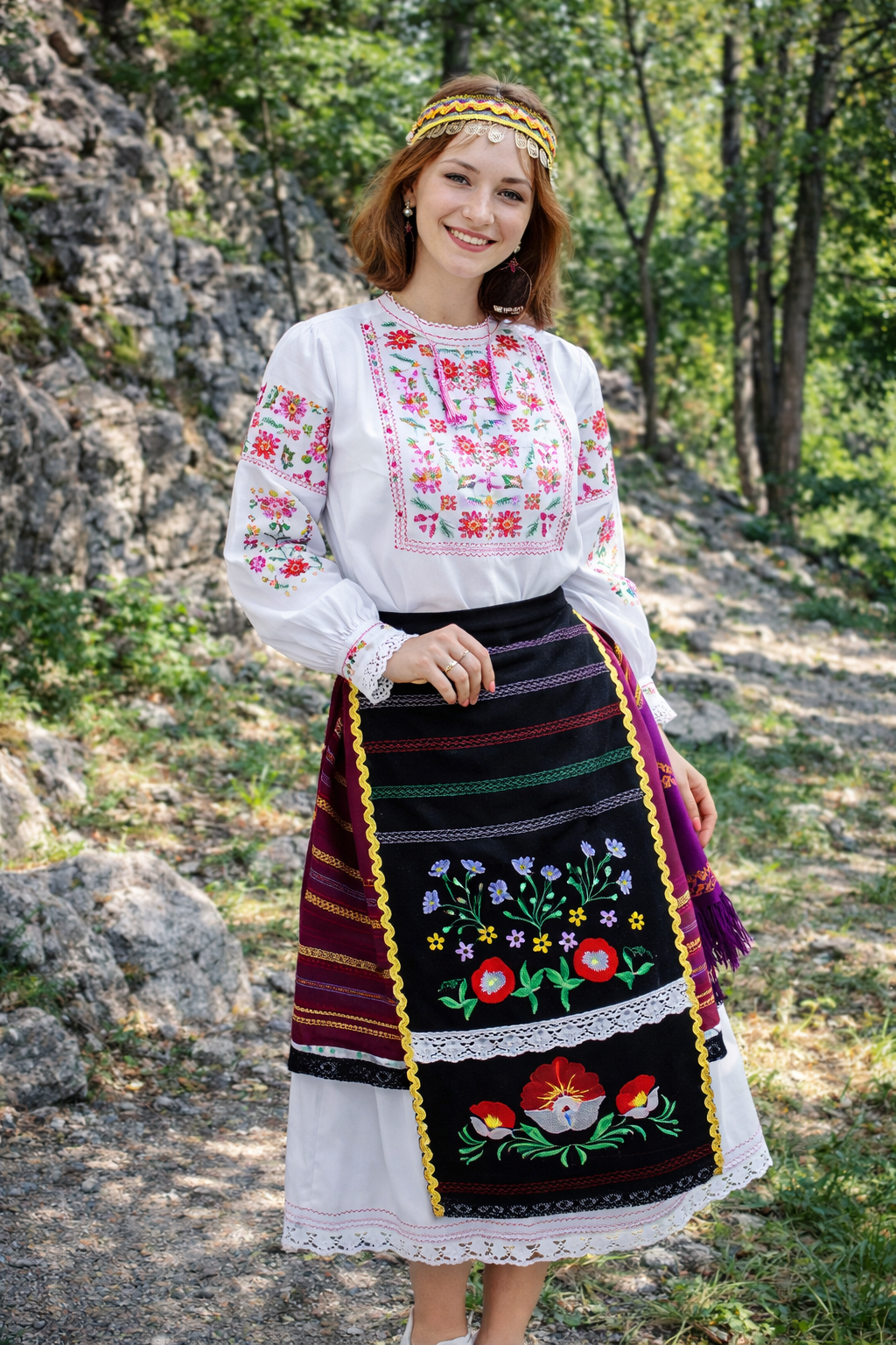 Bulgarian Severnashka women folk costume style 2, black vest floral applique, BUDJAKFOLK