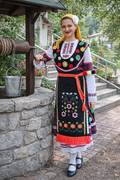 Bulgarian Thracian women's folk costume, black dress multicolor geometric embroidery, BUDJAKFOLK